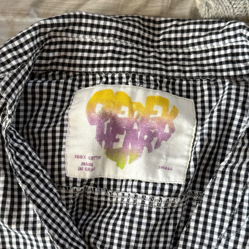 Y2K Gingham Plaid Cinched Back Button Down Shirt Small - Picture 4 of 4